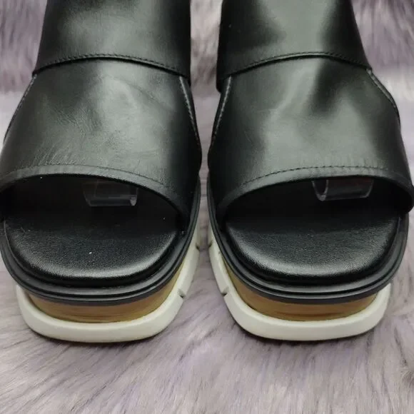 Sorel Joanie III Leather Slingback Open Toe Platform Sandals Women Size 10 Black - Picture 4 of 9